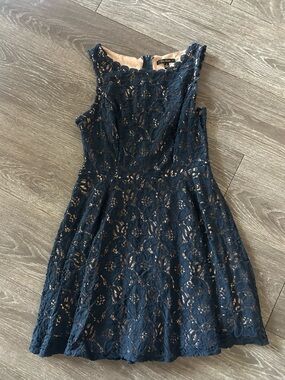 Sleeveless Navy Lace Fit & Flare Dress